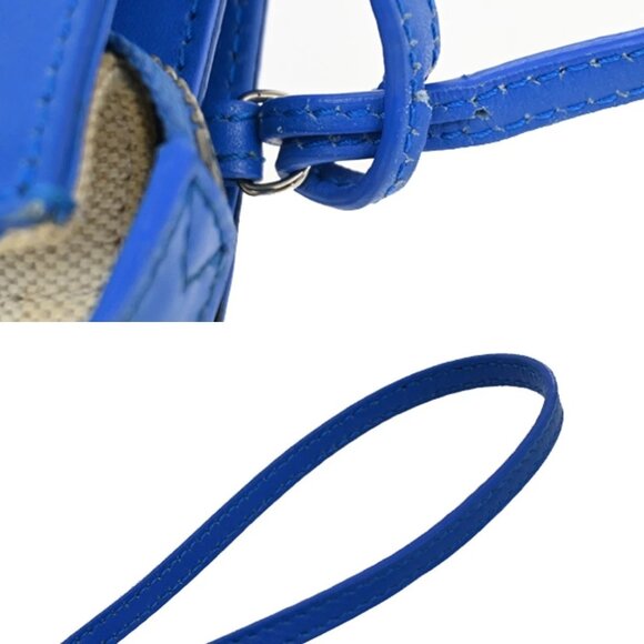 BALENCIAGA Logo 2Way Shoulder Clutch Bag Canvas Leather Beige Blue - Picture 4 of 11